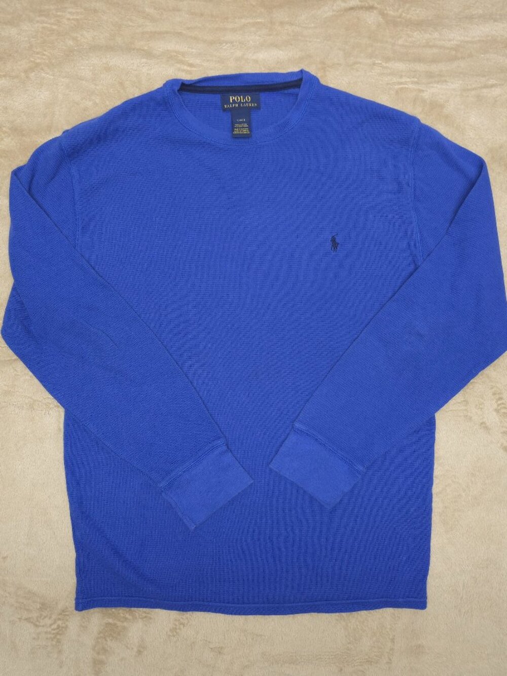 Polo Ralph Lauren Mens L Royal Blue Waffle Knit Thermal Shirt Pony 100% Cotton
